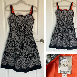 Yoanna Baraschi Black/White Floral Paisley Fit & Flare Dress 29416